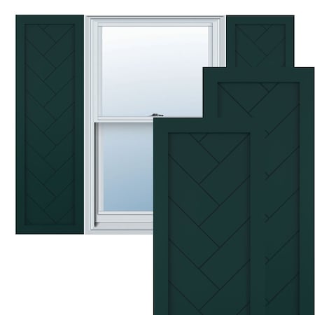 True Fit PVC Single Panel Herringbone Modern Style Fixed Mount Shutters, Thermal Green, 15W X 74H